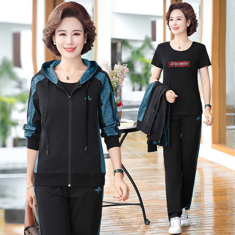 Quần áo mùa thu của mẹ 2021 mới 40 tuổi 50 bộ đồ thể thao trung niên và cao nữ xuân Người vợ rộng khoác kiểu phươn