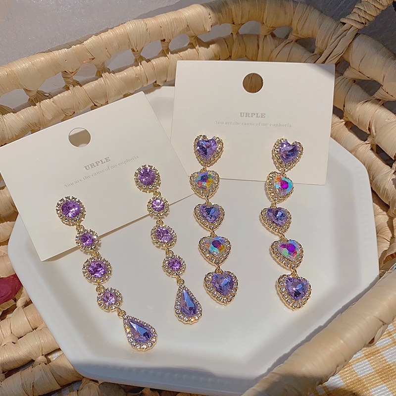 Hoa Tai Dáng Dài Hình Giọt Nước Đính Đá Zircon Màu Tím Thời Trang Cho Nữ