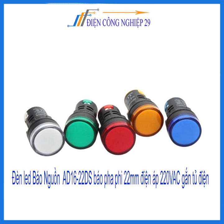 Đèn led Báo Nguồn  AD16-22DS báo pha phi 22mm điện áp 220VAC gắn tủ điện