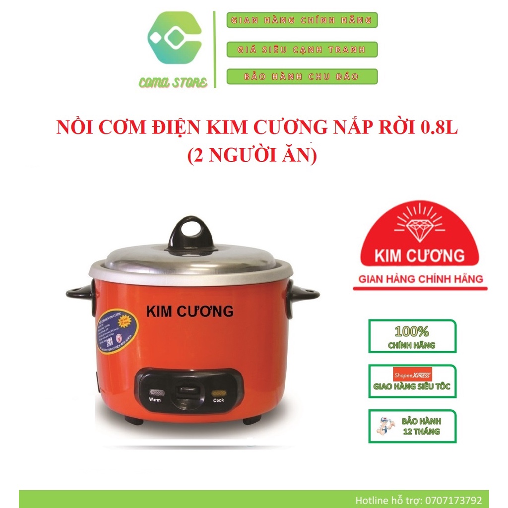 KC 0.8L - NỒI CƠM ĐIỆN KIM CƯƠNG NẮP RỜI 0.8L (2 NGƯỜI ĂN) BẢO HÀNH CHÍNH HÃNG 12 THÁNG