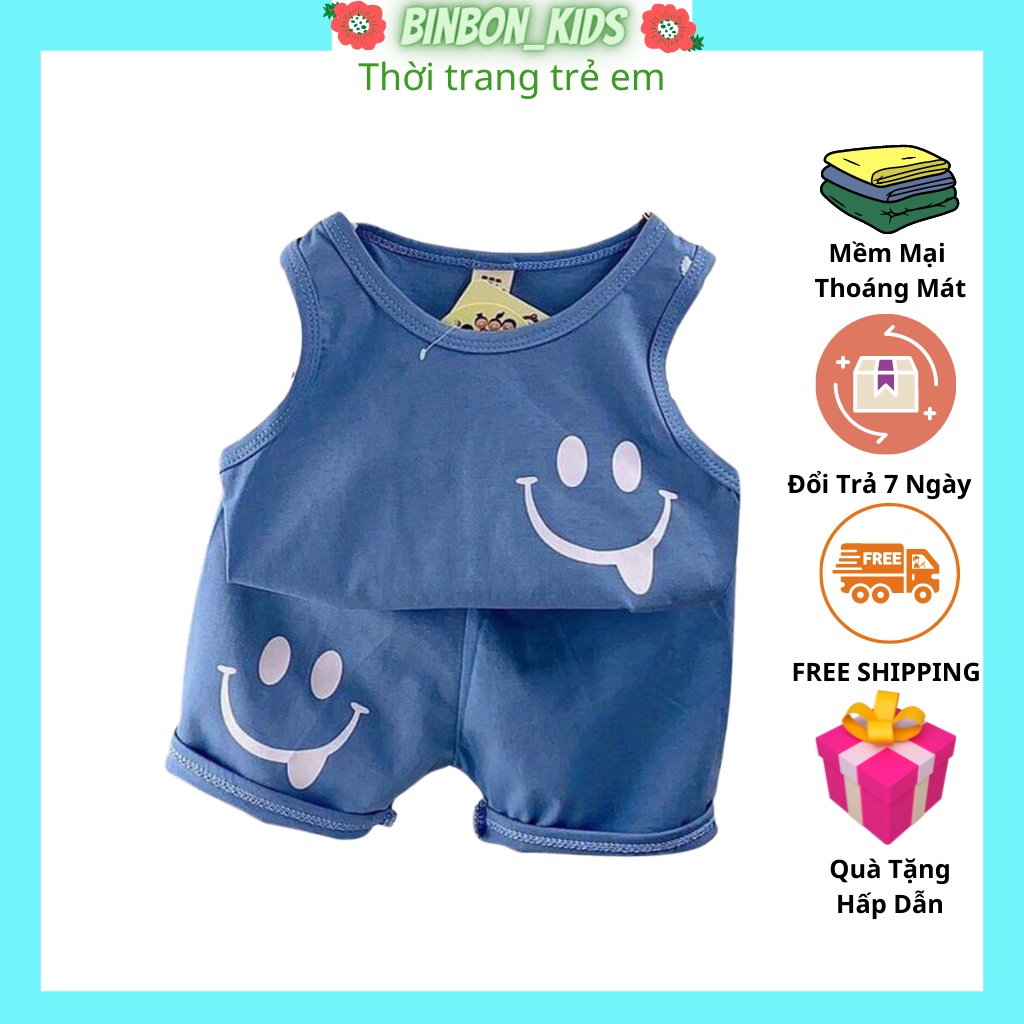 Đồ bộ ba lỗ bé trai và bé gái.Bộ hình mặt cười chất coton cho bé 6-20kg BINBON KIDS