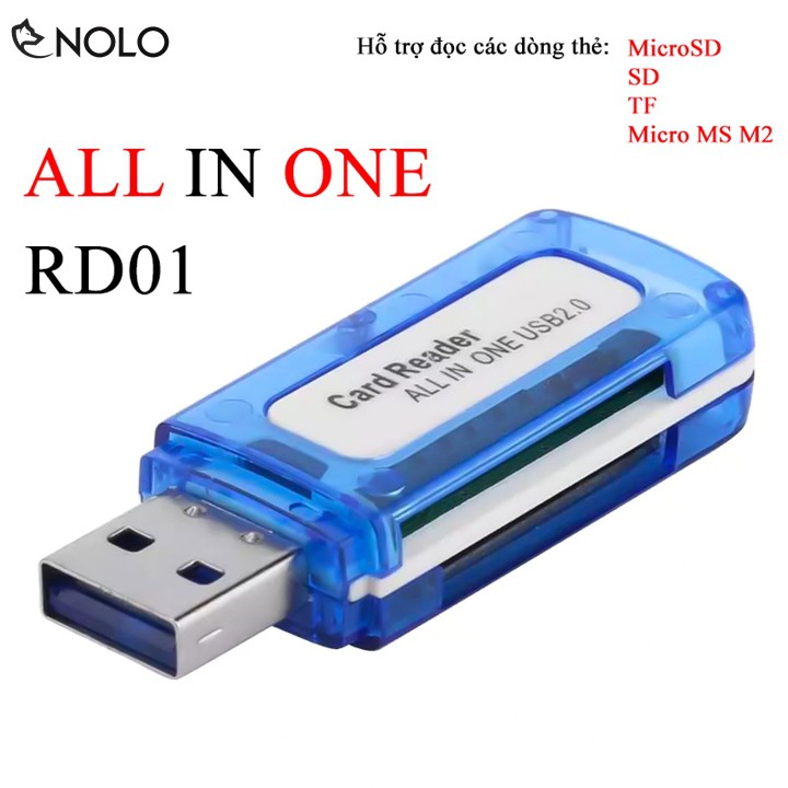 Đầu Đọc Thẻ Nhớ Cổng USB 2.0 All Reader In One Model RD01 Hỗ Trợ Đọc Thẻ MicroSD, SD, TF, MS Micro M2 Plug & Play