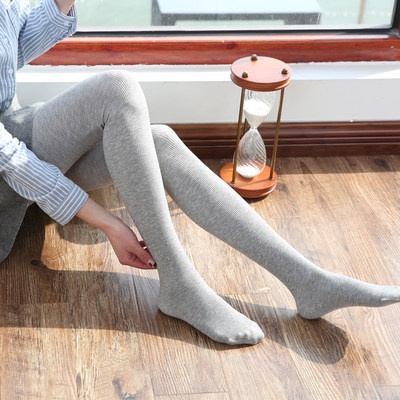 Quần legging nữ mặc bên ngoài mùa xuân và mùa thu mỏng sọc dọc chủ đề màu xám nhạt cotton chân Quần liền quần tất mặc mỏ