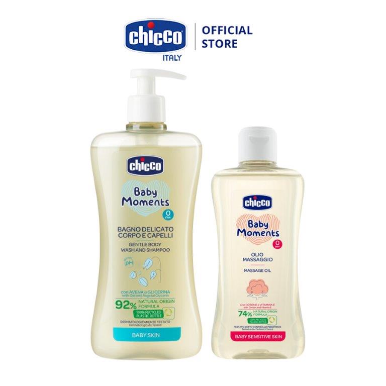 Combo Sữa tắm gội chiết xuất Yến mạch 0M+ Chicco 500ml + Dầu mát