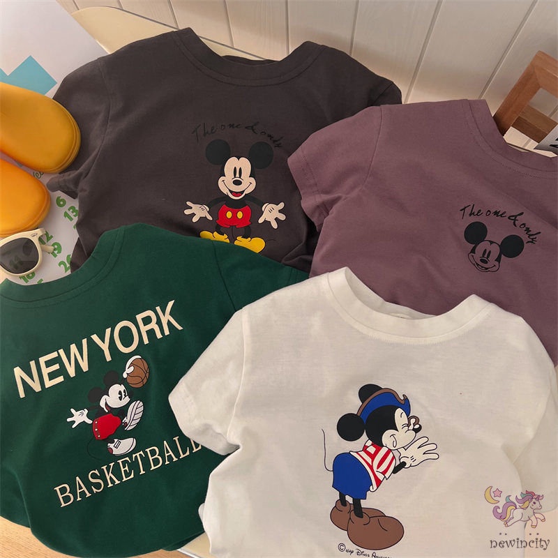 Áo Thun Tay Ngắn Cổ Tròn In Họa Tiết Hoạt Hình Phong Cách Hàn Quốc Cho Bé