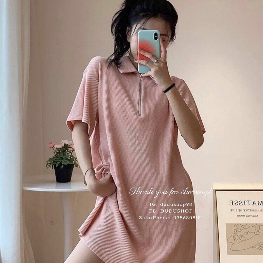 Áo Váy Polo Giấu Quần Chất Xốp Tổ Ong, Váy Suông Cổ Bẻ Kéo Khóa Phong Cách Hàn Quốc-dd26