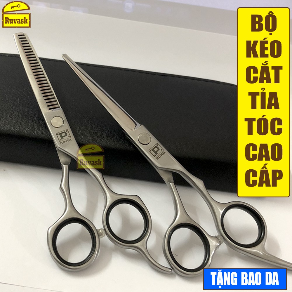 [COMBO] Bộ Kéo Tỉa Tóc 2 Răng Chuyên Nghiệp + Kéo Cắt Tóc Nam Nữ PLO FEEL CAO CẤP + Tặng Túi Đựng Kéo Da