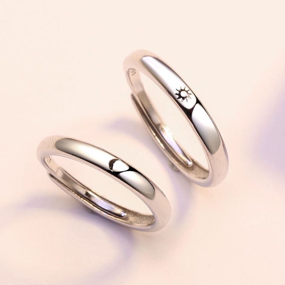 Cặp nhẫn cặp hình mặt trăng/ mặt trời bằng bạc 925 đơn giản có thể điều chỉnh