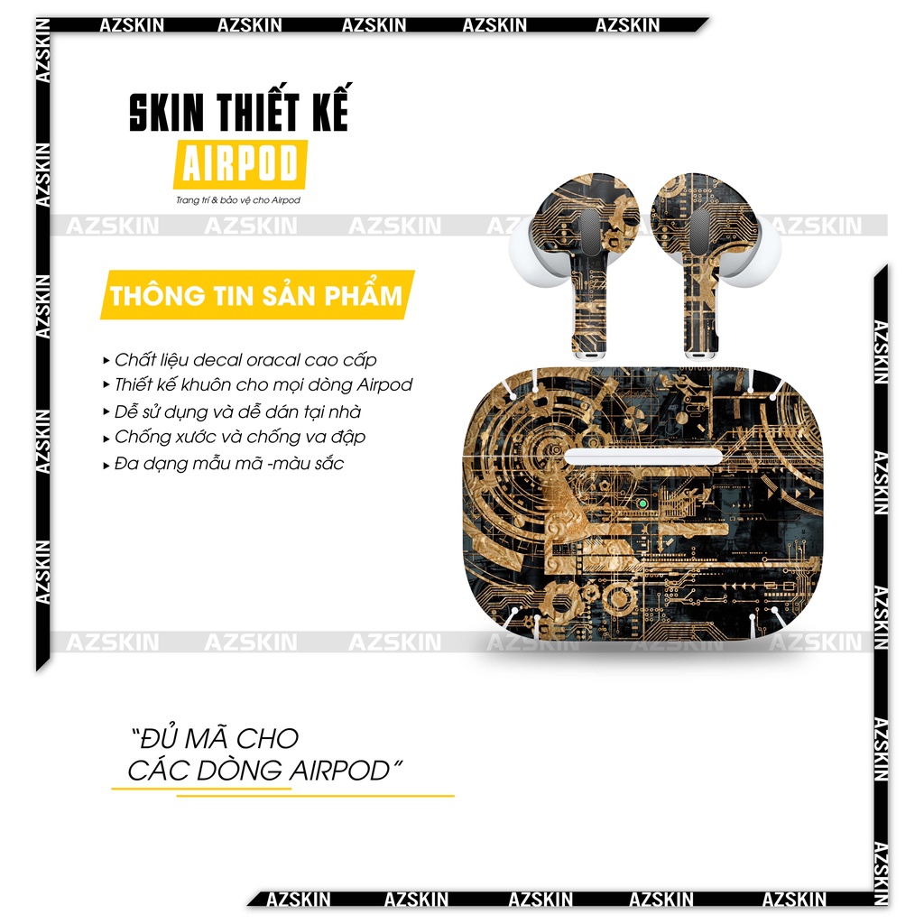 Miếng Dán Skin Airpod 1/2/3/Pro Hình Vi Mạch Gold |SK_APPT157| Chất Liệu Nhập Khẩu -  Chống Nước, Bền Màu, Cắt Sẵn Khuôn