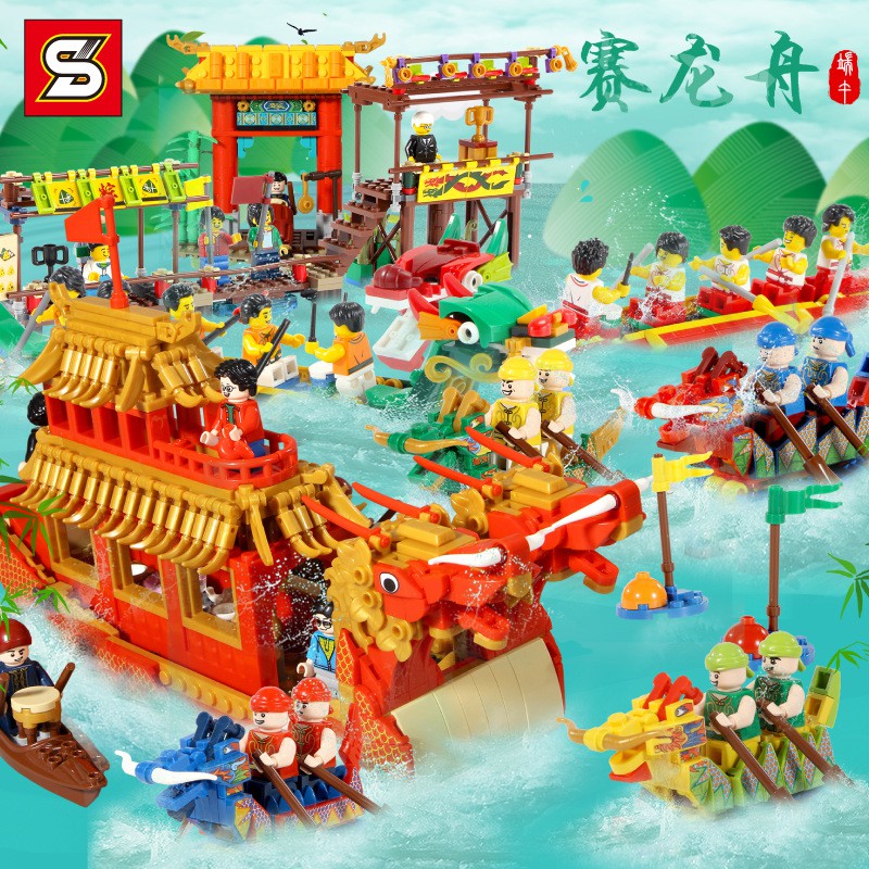 Đồ chơi Lắp ghép Mô hình Dragon Boat Race SY 1525 Lễ hội đua thuyền rồng