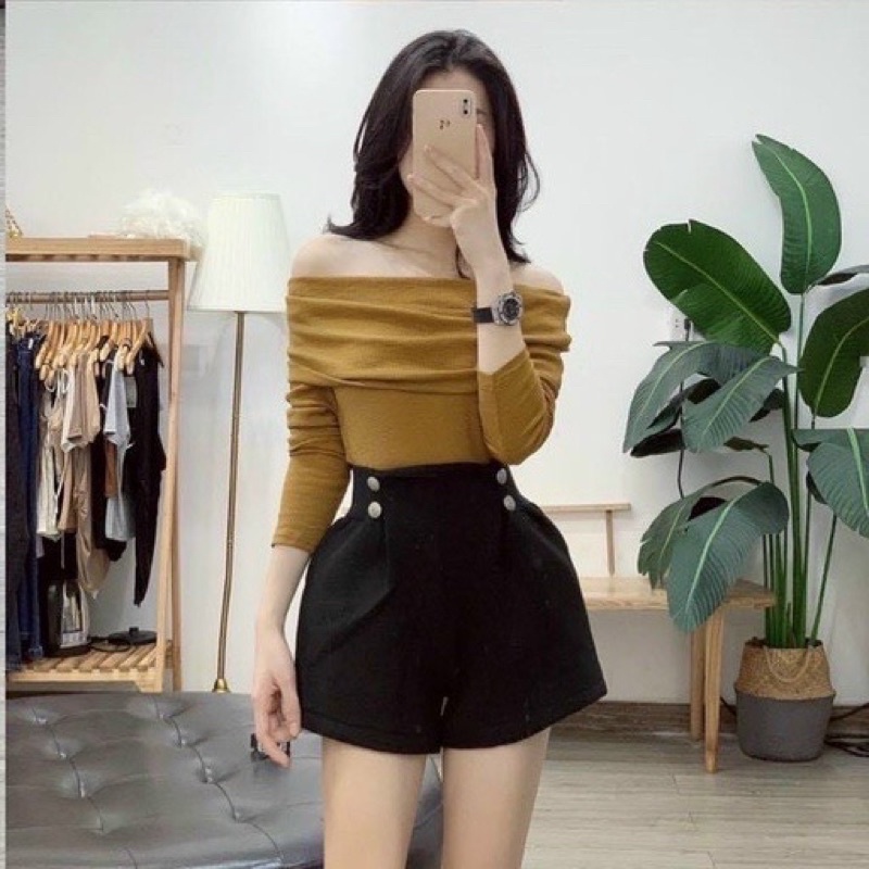 Áo Trễ Vai Gấp L.Y Store Nữ  🌸 Thun dài tay body dáng ôm, len tăm bánh bèo tiểu thư cá tính Ulzzang 🌸