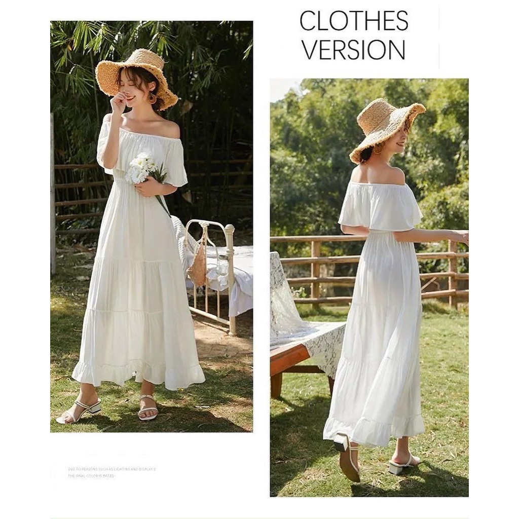 Váy maxi bẹt vai xoè 2 màu phong cách XUKA DRESS