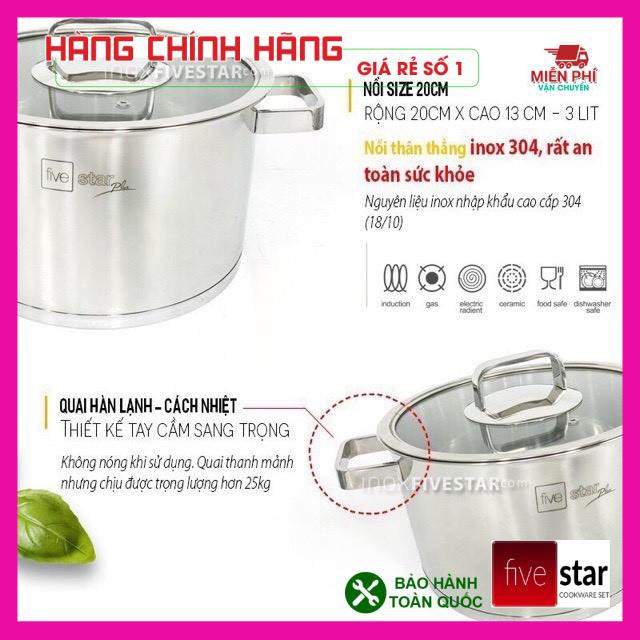 Nồi Inox Fivestar 3 đáy cao cấp quai đũa, NỒI INOX BẾP TỪ FIVESTAR SIZE 16CM, 18CM, 20CM, 24CM