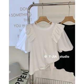 [AKN-DN] Áo Thun Nữ Cổ Tròn Tay Phối Tơ Cách Điệu, Áo Cách Điệu Cộc Tay Phong Cách March.Clothes