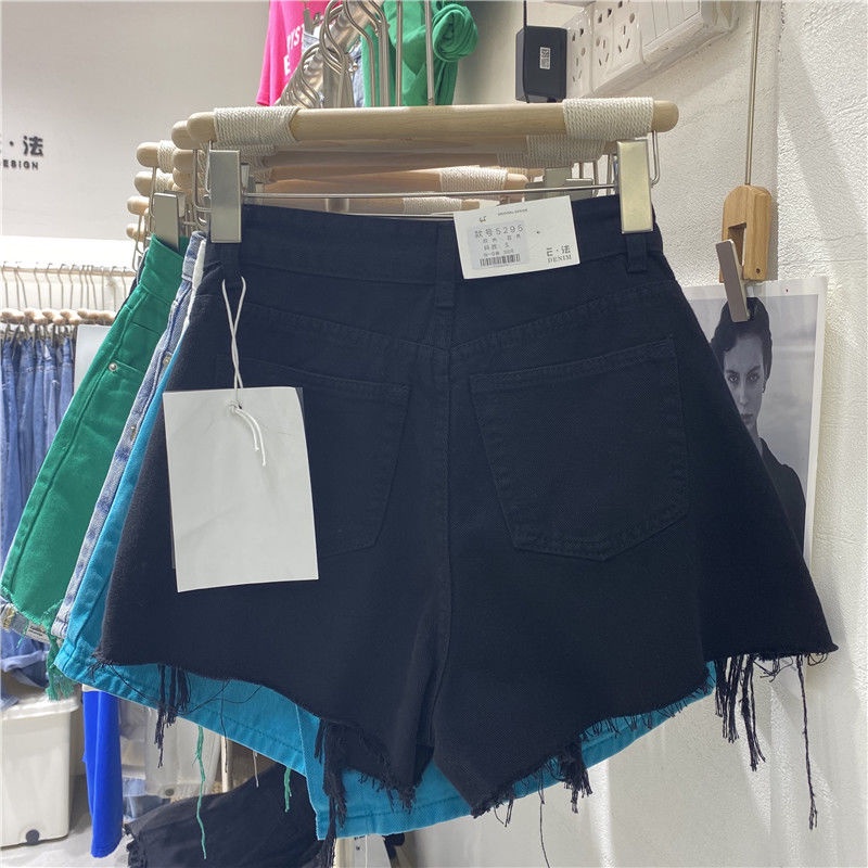 Jiashucheng Quần Short Denim Lưng Cao Ống Rộng Phối Rách Thời Trang Mùa Hè Mới Cho Nữ