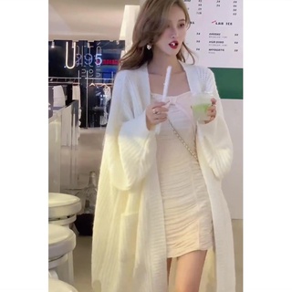 Áo khoác cardigan dài qua gối dáng rộng xẻ tà thời trang xuân thu hàng mới dành cho bạn nữ
