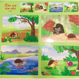 Tranh ghép hình theo truyện kể: Rùa con tìm nhà, Vịt xám, Ấm sành