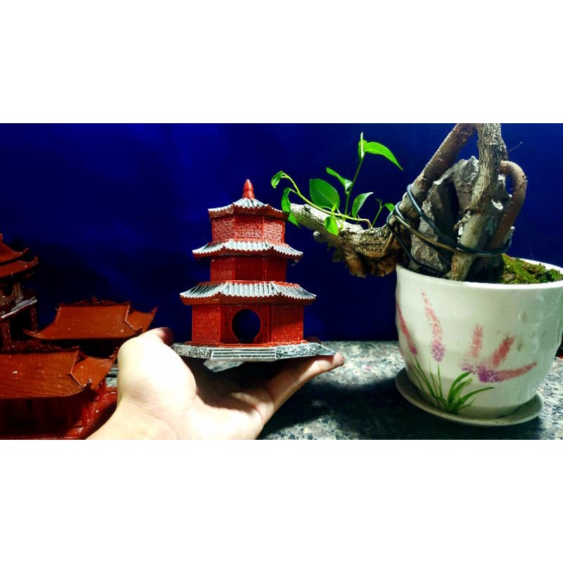 MÔ HÌNH THÁP TRÒN 3 TẦNG TRANG TRÍ TIỂU CẢNH, NON BỘ.....( chất liệu bột đá cao cấp)