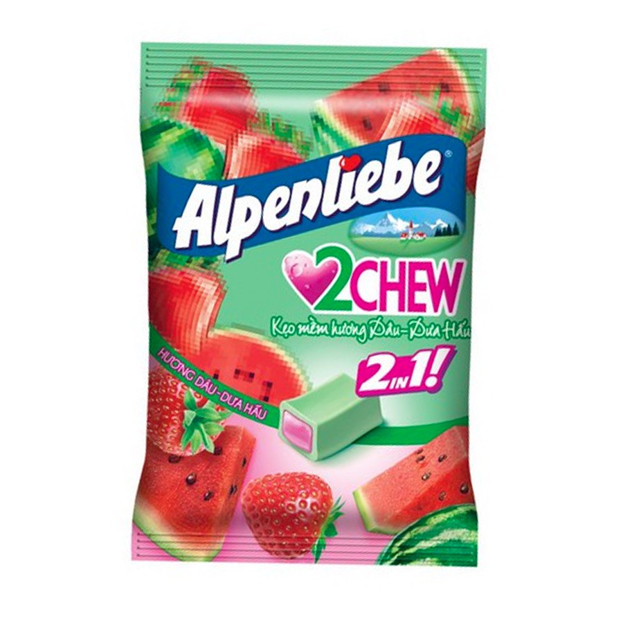 [Bịch 65 viên] Kẹo mềm Alpenliebe 2 Chew Hương Dâu & Dưa Hấu Gói 65 viên