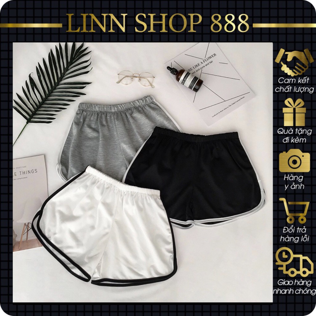 Quần đùi nữ short trắng đen ghi sooc nữ cạp chun viền sọc