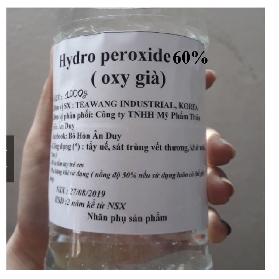 Tẩy Lồng Máy Giặt, Oxi già, Oxy Già, H2O2 , loại 60% Đậm Đặc Tẩy lũa