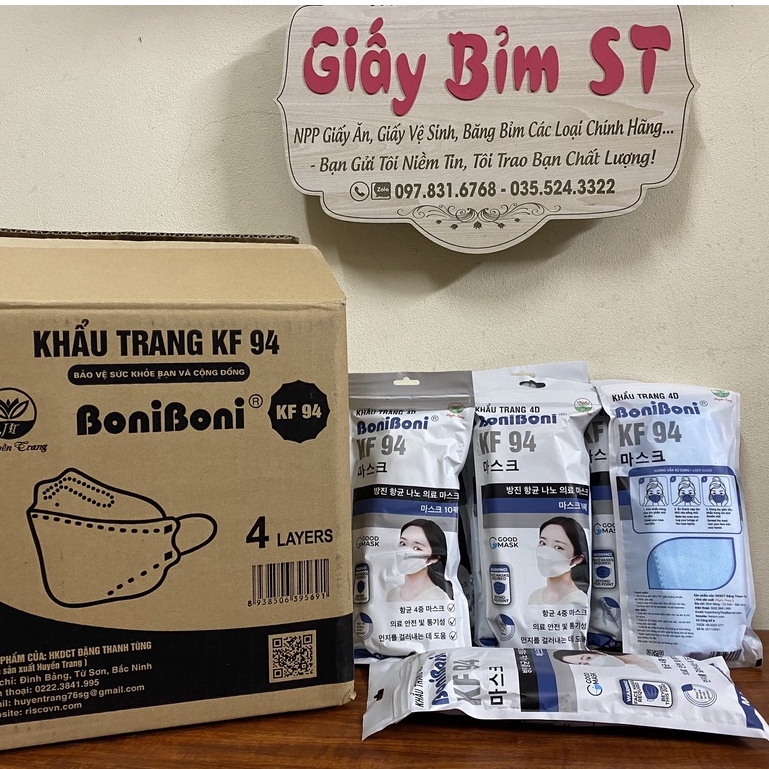 Túi 10 cái khẩu trang KF94 cá kháng khuẩn 4D ôm sát mặt lọc bụi bẩn màu trắng, màu xanh