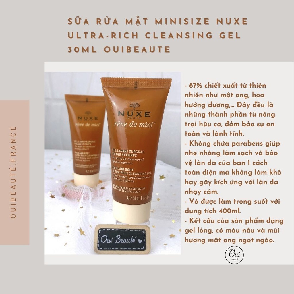 Sữa tắm , sữa rửa mặt minisize Nuxe Ultra-rich Cleansing Gel 30ml Ouibeaute