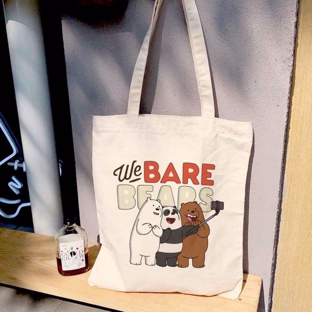 Túi vải bố tote canvas 3 chú gấu không dệt xách và đeo vai