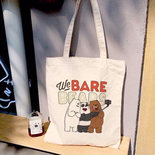 Túi vải bố tote canvas 3 chú gấu We Bare Bears không dệt xách và đeo vai