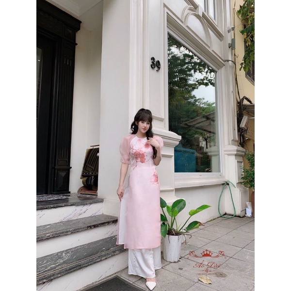🥰 Áo dài tơ ogana tay bồng sang chảnh cách điệu hàng thiết kế cao cấp . ảnh thật 100%