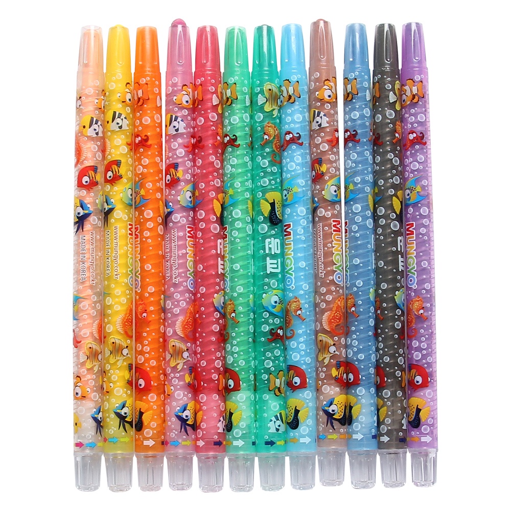 Bộ 12 bút màu sáp Hàn Quốc mungyo, dạng vặn , dễ chùi, an toàn cho trẻ