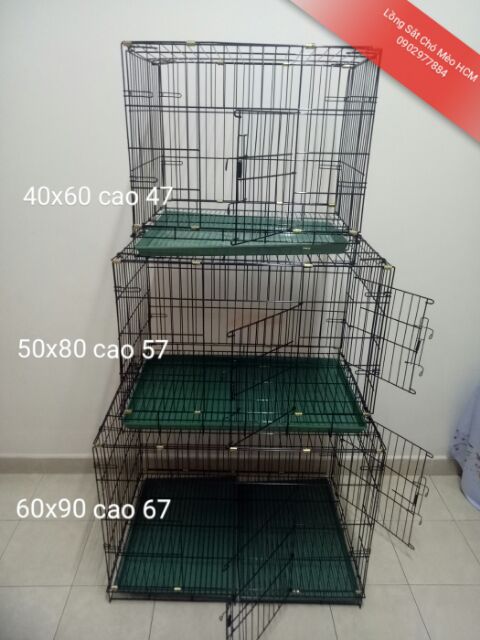 Chuồng Sắt Tĩnh Điện Size 40x60 cao 50 Dưới 10kg - Chuồng Sắt Xếp Gọn Kèm Mâm Hứng