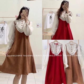 Đầm thiết kế liền thân vải mềm loại đẹp mặc Tết siêu xinh Váy tiểu thư hàng Quảng Châu
