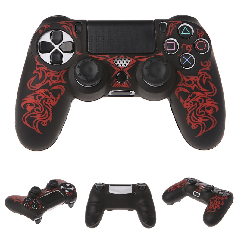 Bộ vỏ bọc với 2 nắp cần gạt joystick bằng silicone in hình rồng cho tay cầm PS4