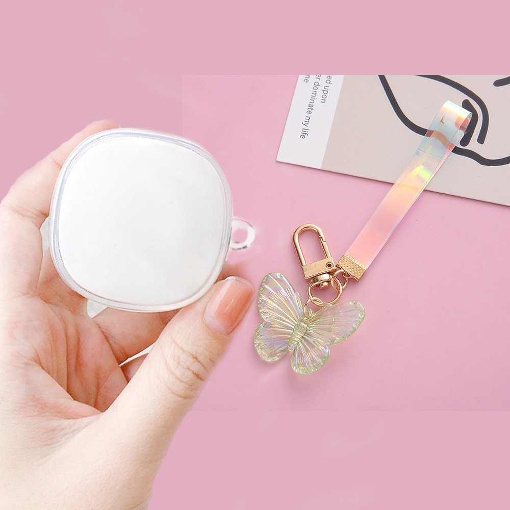 Vỏ Bảo Vệ Hộp Sạc Tai Nghe Baseus WM01 / wm02 Bằng Silicon TPU Trong Suốt Màu Laser Họa Tiết Bươm Bướm Thời Trang Kèm Móc Khóa Cho Baseus wm02