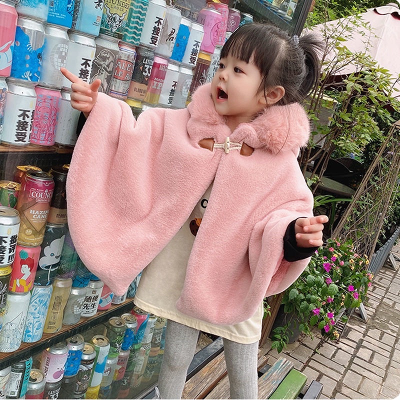 Áo choàng lông cừu mũ lông giữ ấm cho bé hàng quảng châu