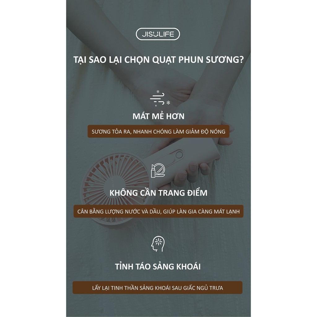 Quạt mini cầm tay phun sương tích điện Jisulife F9 Hot 2020, quạt phun sương 2IN1, lực gió siêu mạnh, tạo đổ ẩm cho da | BigBuy360 - bigbuy360.vn