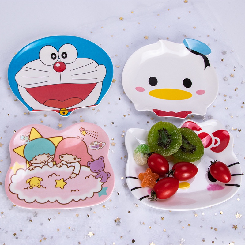 Đĩa melamine Nhỏ Hình Hello Kitty melody Mickey Minnie Sáng Tạo Vui Nhộn Cho Bé
