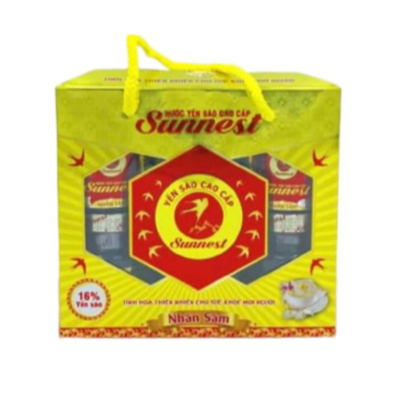 (Có lát sâm trong mỗi lọ) Yến Sunnest Nhân sâm 16% (Hộp 6 lọ x 70ml)