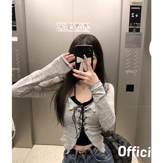 Kumikumi Bộ Áo Hai Dây Màu Trơn + Áo Khoác cardigan Dệt Kim Tay Dài Dáng Ngắn Phong Cách Hàn Quốc Thời Trang Cho Nữ