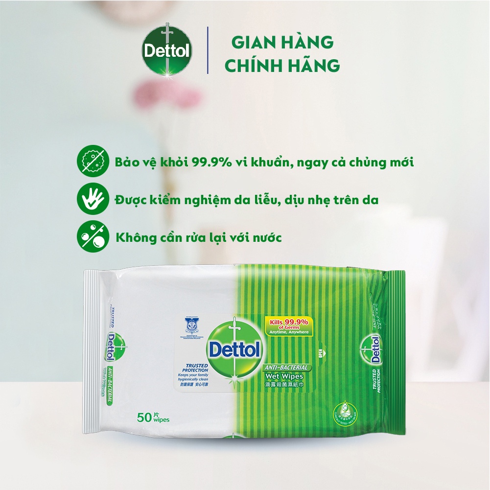 Khăn ướt Dettol kháng khuẩn 50 miếng