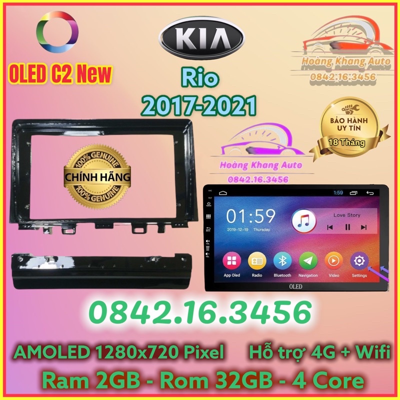 Màn hình Android OLED C2 New Theo Xe Kia Rio 2017 - 2021, 9 inch kèm dưỡng và  jack nguồn zin