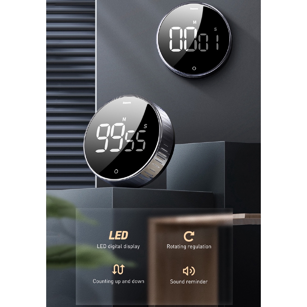 Baseus Rotation Countdown Timer Digital Screen Magnetic Kitchen Cooking Alarm Mechanical Manual Counter Clock
