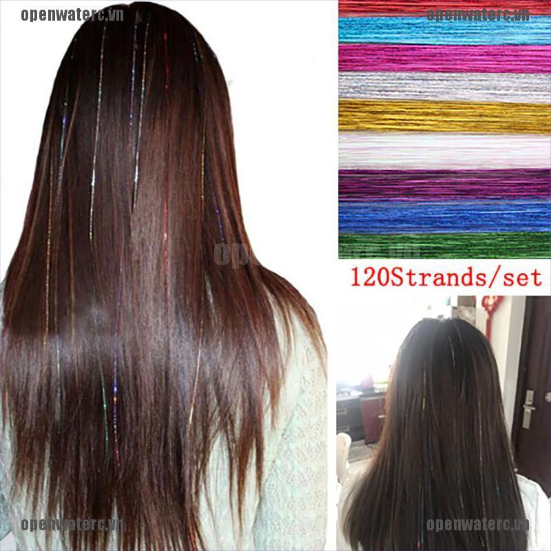 OPC 120 Strands Hair Tinsel Bling Silk Hair Flare Strands Glitter Rainbow Hair Decor