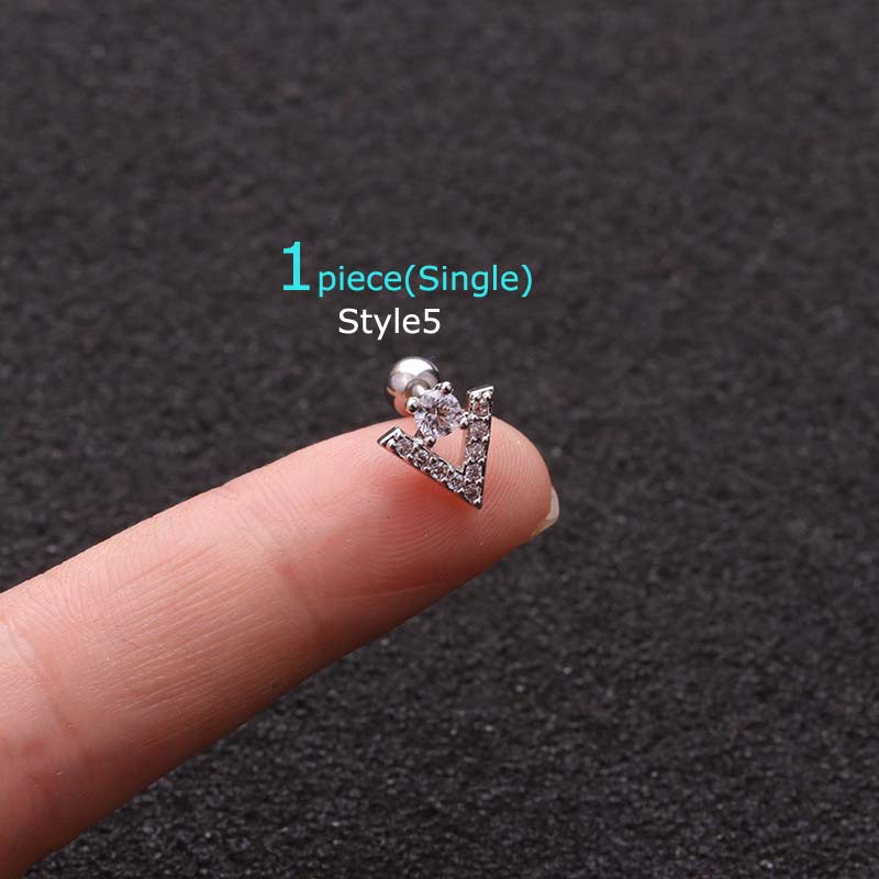 1 khuyên tai bằng thép không gỉ đính hạt thời trang sang trọng 16g 6mm