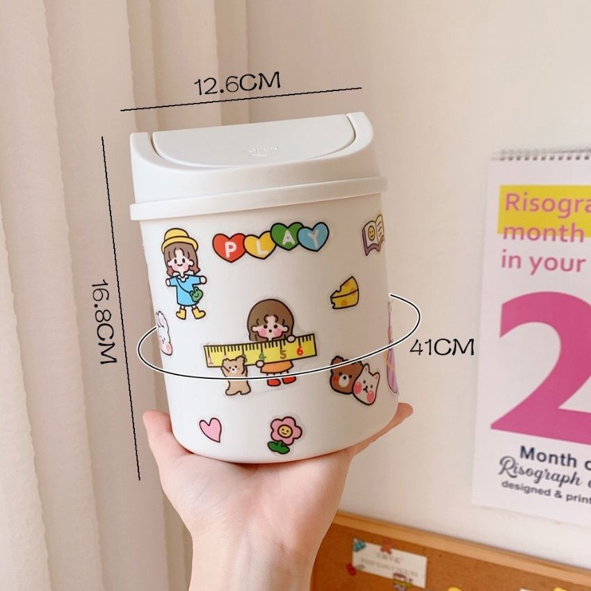 [Tặng Sticker] Thùng Rác Mini Nắp Lật Để Bàn Xinh Xắn, Đựng Rác, Dụng Cụ Văn Phòng Phẩm - P089