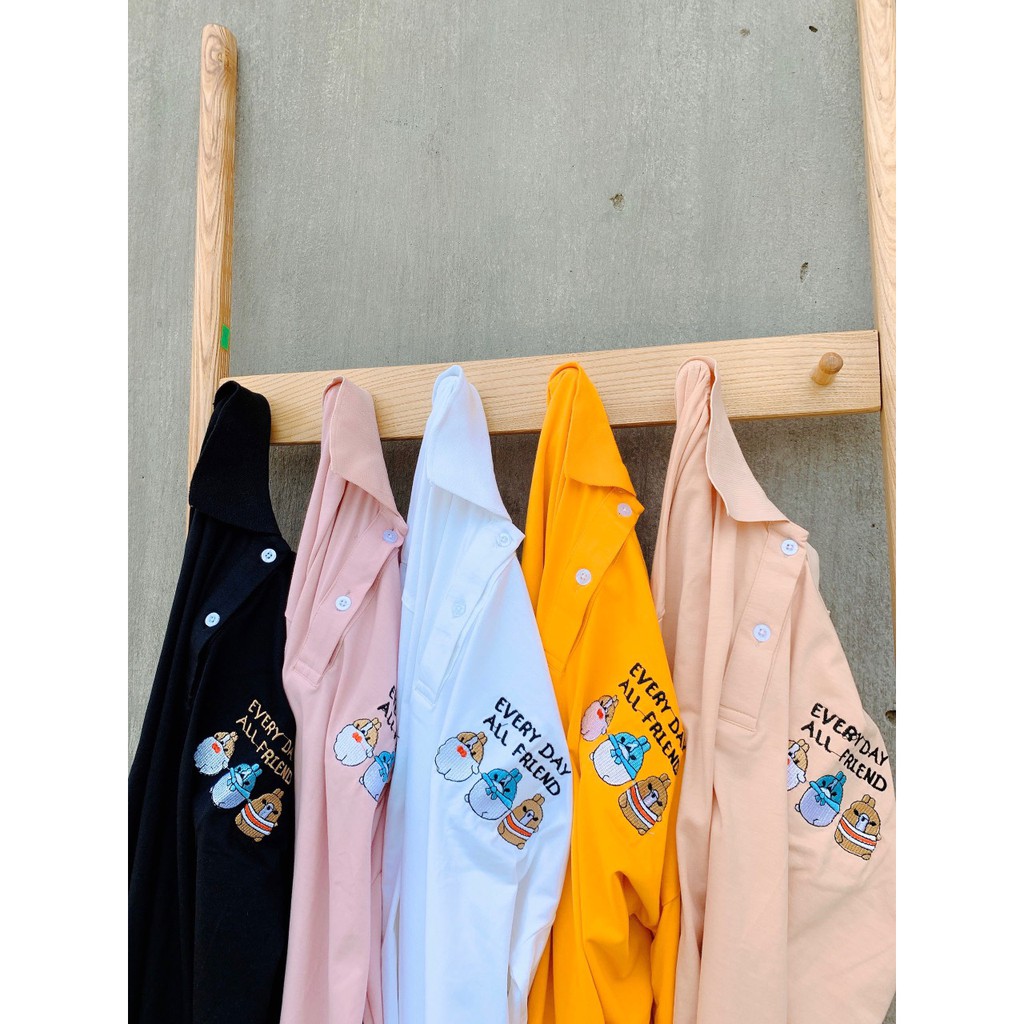 Áo polo tay lỡ phom rộng Unisex thêu hình thỏ cute | BigBuy360 - bigbuy360.vn