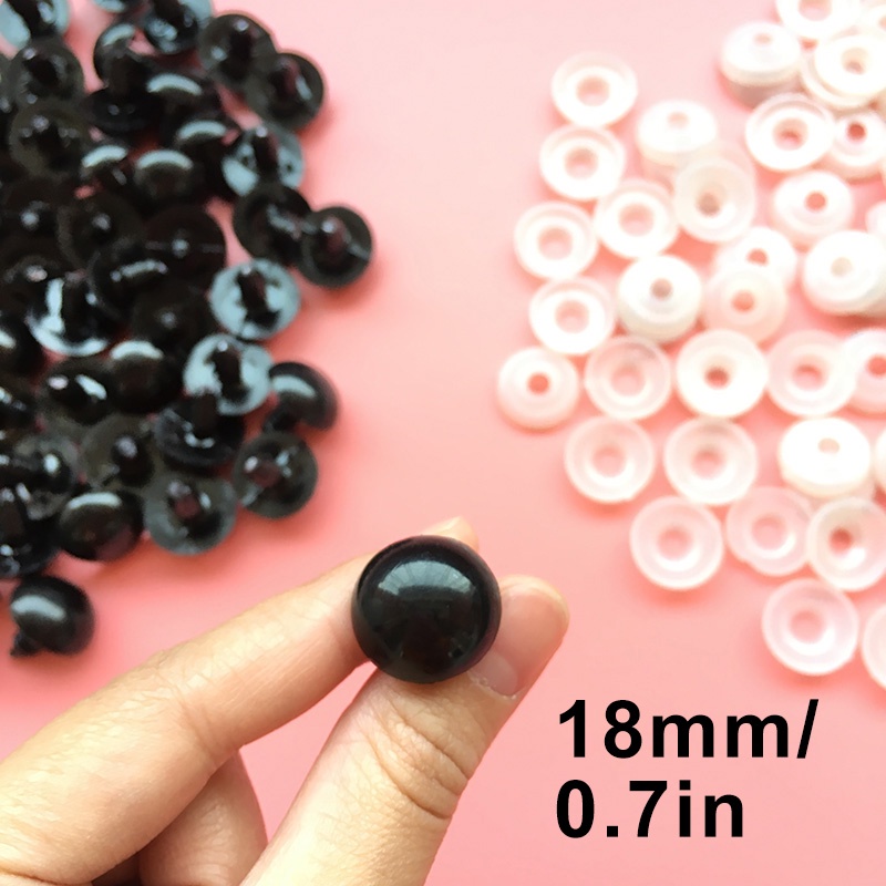 Set 100 Mắt Thú Nhồi Bông 18mm/0.7in Mắt Đen Kèm Vòng Đệm
