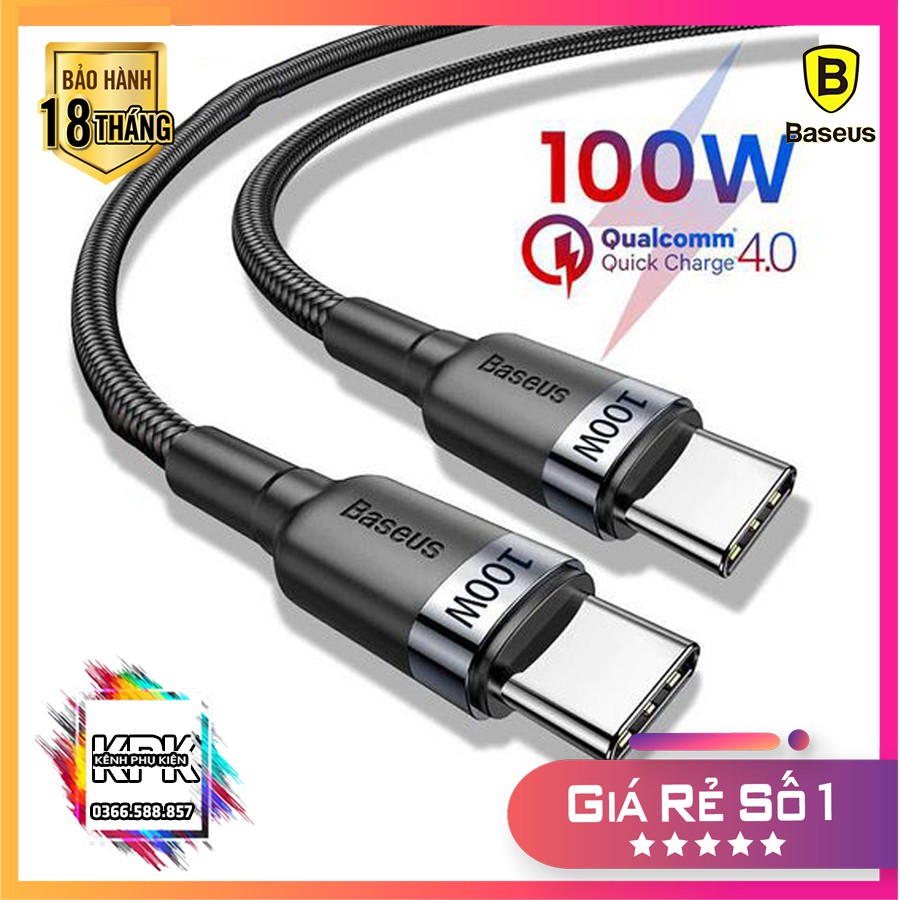 Cáp 2 đầu Type C 100W - 60W sạc nhanh & truyền data tốc độ cao Baseus Cafule C to C PD