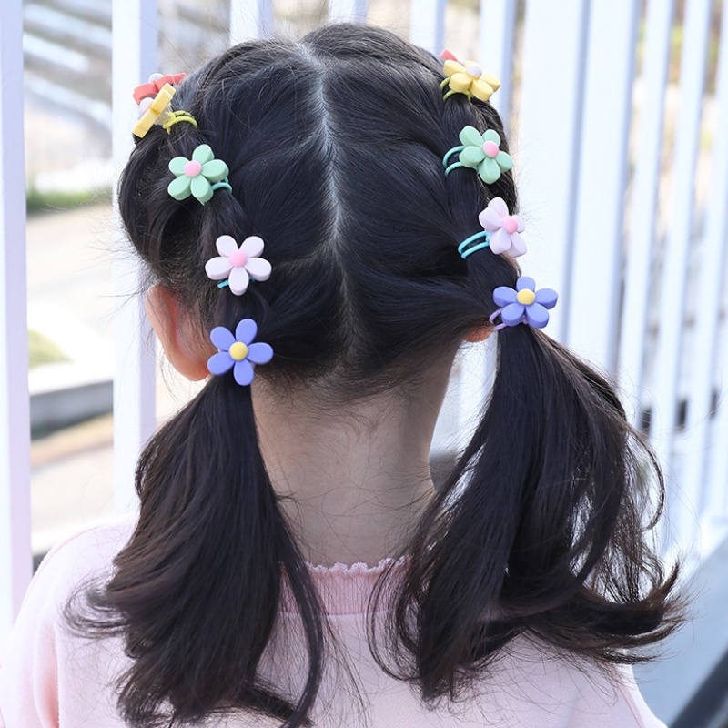 Dây Cột Tóc Co Giãn Đính Hoa Màu Macaron Dễ Thương Phong Cách Hàn Quốc Cho Bé Gái